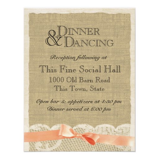 Vintage Lace and Coral Bow Reception Card