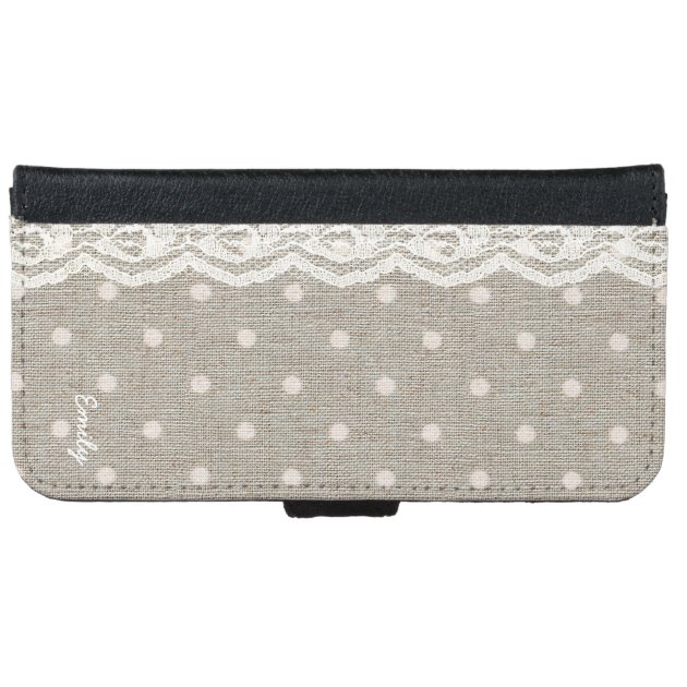 Vintage Lace & Burlap Polka Dots Custom Name iPhone 6 Wallet Case-4