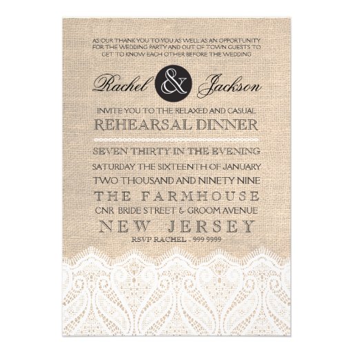 Vintage Lace & Burlap Rehearsal Dinner Invitation