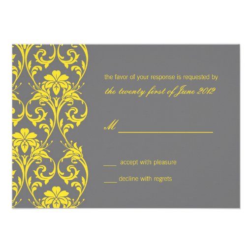 Vintage Lace Gray and Yellow Wedding RSVP Invitation