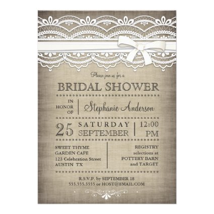 Vintage Lace & Linen Rustic Country Bridal Shower Personalized Invite