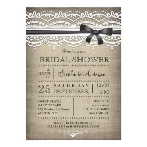 Vintage Lace & Linen Rustic Country Bridal Shower Personalized Announcements
