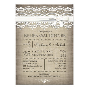 Vintage Lace & Linen Rustic Rehearsal Dinner Announcement