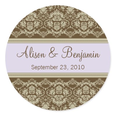 Vintage Lace Wedding Invitation Seal lilac Round Stickers by 