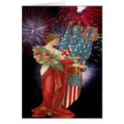Vintage Lady and Fireworks Card