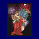 Vintage Lady and Fireworks postcards
