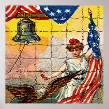 Vintage Lady, Eagle, Flag and Liberty Bell Mosiac Posters