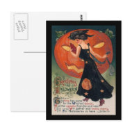 Vintage Lady in Black and Jack o' Lantern postcard