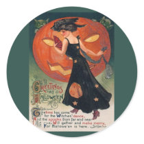 Vintage Lady in Black and Jack o' Lantern Sticker