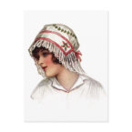 Vintage Lady in Embroidery and Lace Bonnet postcard