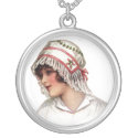 Vintage Lady in Embroidery &amp; Lace Bonnet Necklace