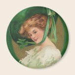 Vintage Lady in Green Round Magnet magnets