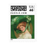 Vintage Lady in Green Small Postage