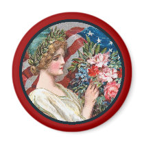 Vintage Lady Liberty_Round Magnet by Vintage_Gifts Vintage Lady Liberty_Round Magnet