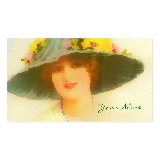 Vintage Lady with spring hat Business Card Templates