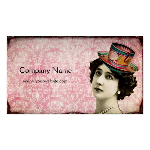 Vintage Lady with Teacup Hat Business Card (front side)