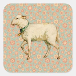 Vintage Lamb Art Square Sticker