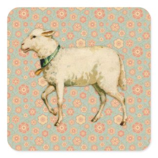 Vintage Lamb Art Square Sticker