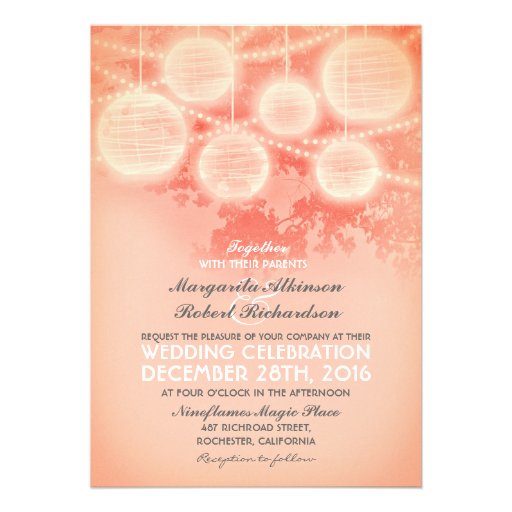 vintage lanterns pink wedding invitation