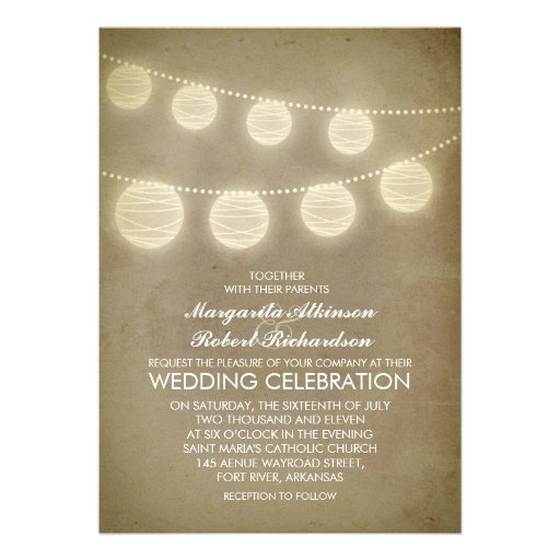 vintage lanterns rustic wedding invitation