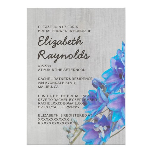 Vintage Larkspur Bridal Shower Invitations