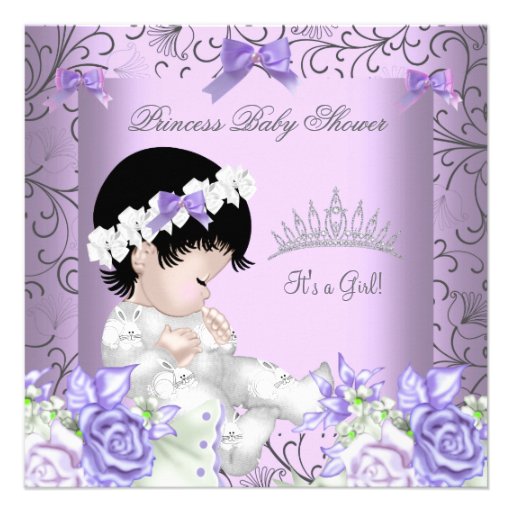 Vintage Lavender Purple Gray Baby Shower Girl Custom Announcement