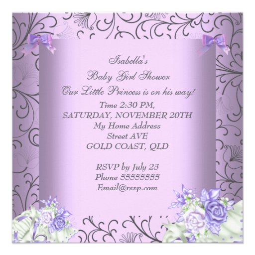 Vintage Lavender Purple Gray Baby Shower Girl Custom Announcement