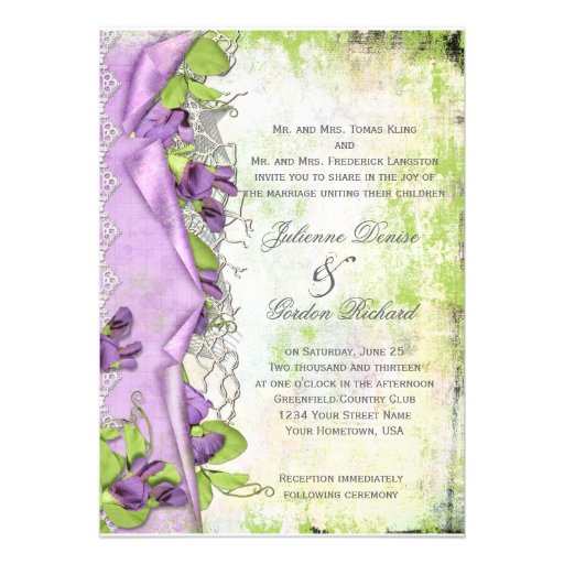 Vintage Lavender Purple Sweet Peas Floral Weddings Custom Invitation