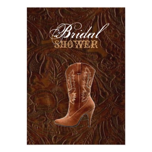 vintage leather cowboy boots country Bridal shower Invitations