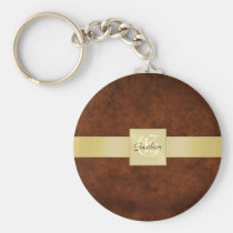 Vintage Leather Gold Monogram Keychain