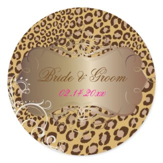Vintage Leopard pearl swirls wedding stickers sticker