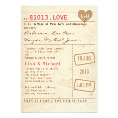 Vintage Library Card Wedding Invitation