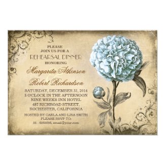 vintage light blue peony rustic rehearsal dinner invitation