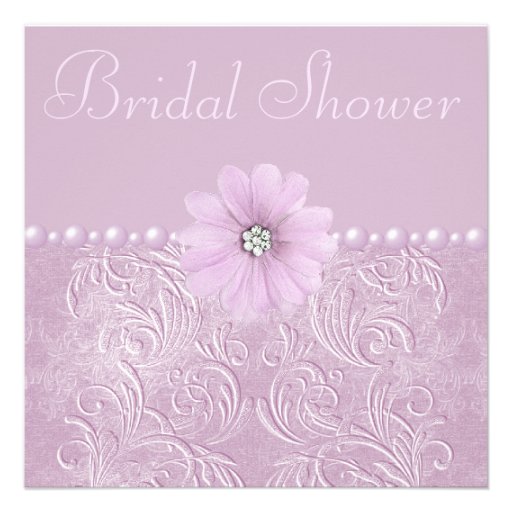 Vintage Lilac Bridal Shower Bling Flowers & Pearls Custom Invites