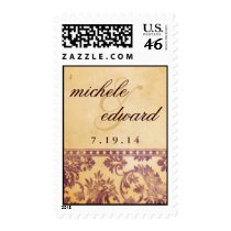Vintage Lilac Damask Lace Wedding Logo Postage Stamps