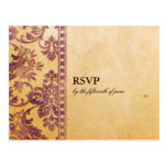 Vintage Lilac Damask Lace Wedding RSVP Post Card