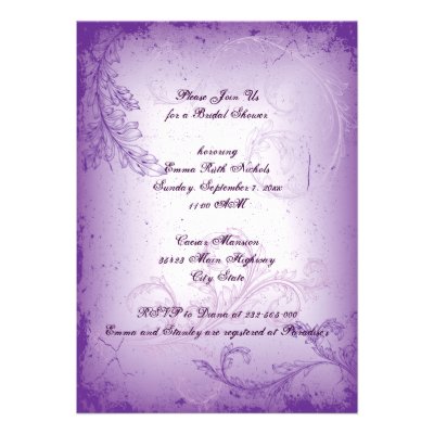 Vintage lilac purple scroll leaf bridal shower announcements