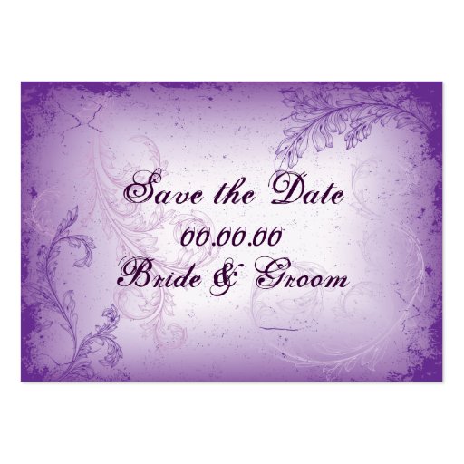 Vintage lilac purple scroll leaf Save the Date Business Card Templates (front side)