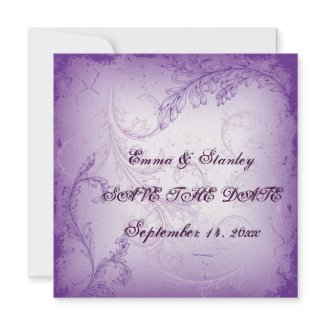 Vintage lilac purple scroll leaf Save the Date invitation