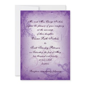 Vintage lilac purple scroll leaf wedding invite invitation