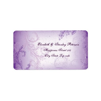Vintage lilac purple scroll leaf wedding label