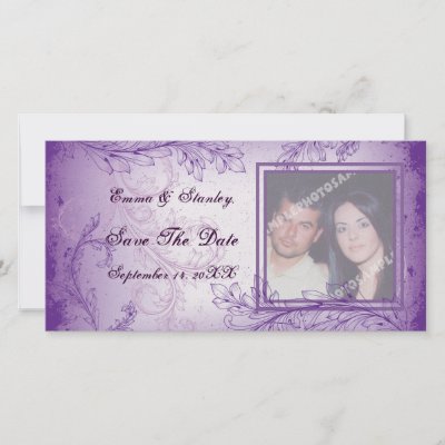 Vintage lilac purple scroll leaf wedding photocard photo cards