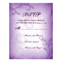 Vintage lilac purple scroll leaf wedding RSVP card Invites