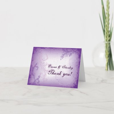 Vintage lilac purple scroll leaf wedding Thank You Cards
