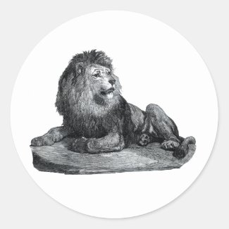 Vintage lion drawing sitting on rock animal stickers