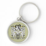 Vintage Lion Rampant White With Gold Crowns,Tongue Key Chain