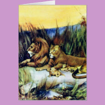 Vintage Lions Greeting Card