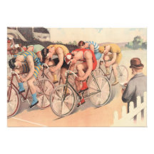 Vintage Litho Drawing Bicycle Race Personalized Invitation
