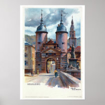 Vintage Litho Heidelberg Old Bridge Gate