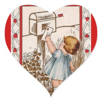Vintage Little Girl Mailing Valentine Sticker